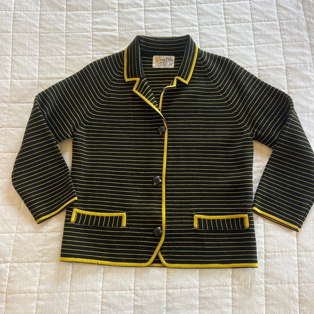 Marco Pollo Yellow Black Striped Blazer 100% Wool Size S